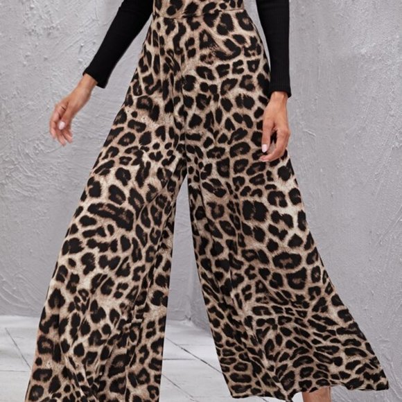 REG or PLUS  Camel leopard print wide leg palazzo - Picture 8 of 12